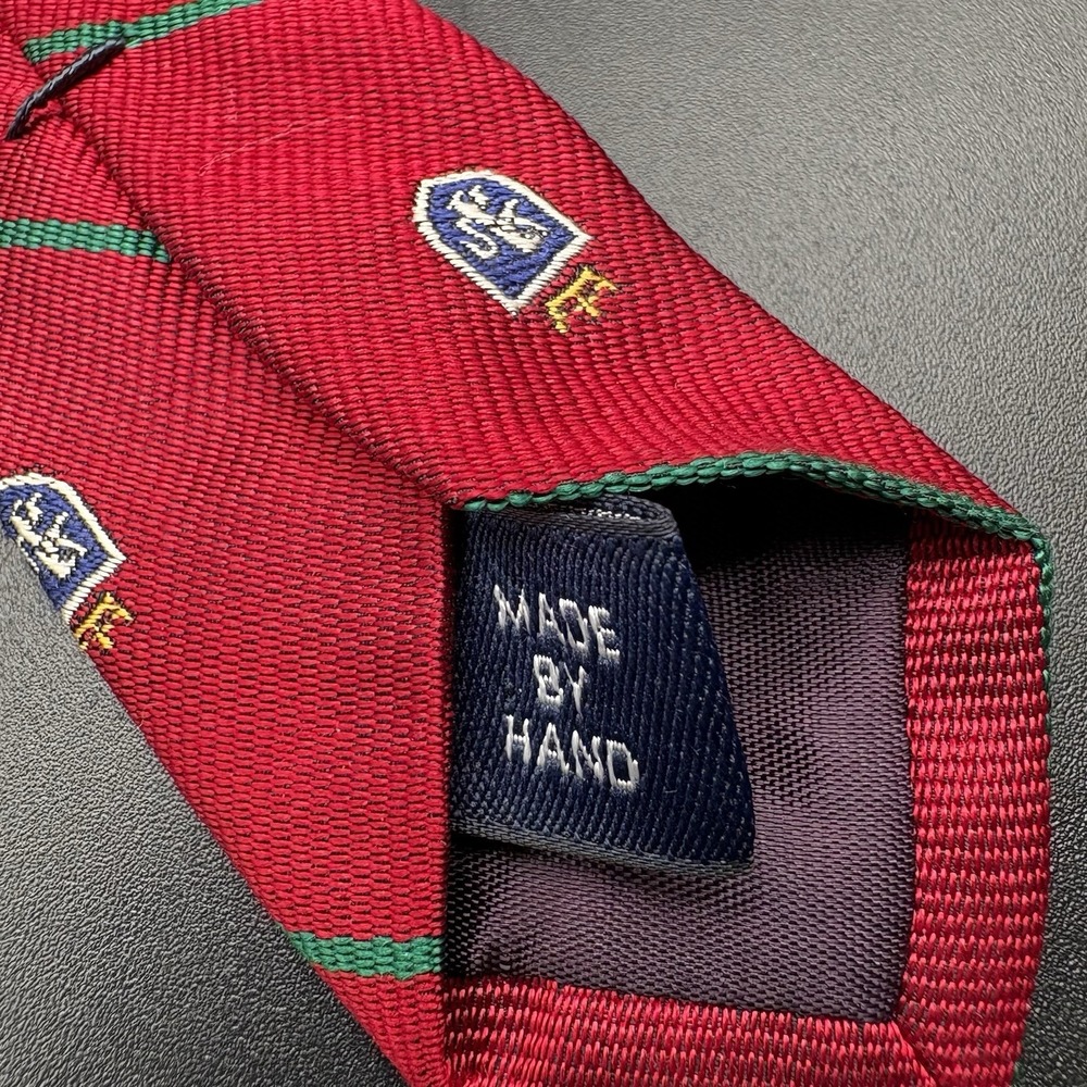 Polo Ralph Lauren Crest Shield Red Green Stripe Silk Tie Repp Stripes USA - Picture 12 of 16